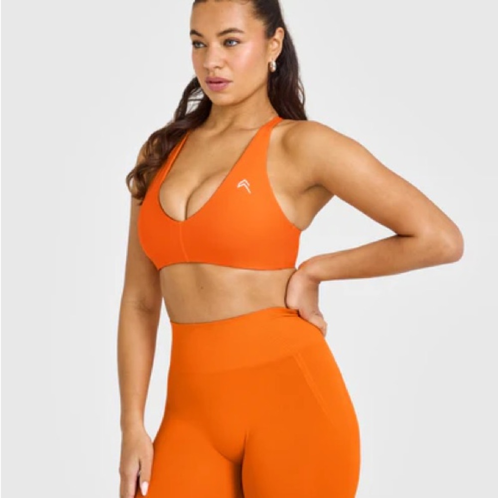 Seamless Orange Sports Bra and Shorts Set small USED